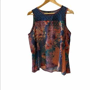 Boho Cold Shoulder Sleeved Floral & Denim Top S